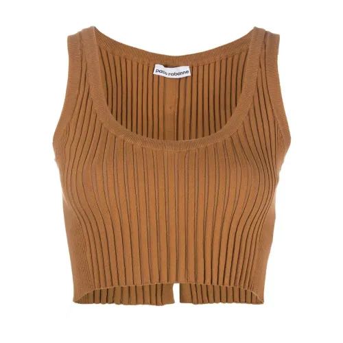 Paco Rabanne , Ribbed Crop Top ,Brown female, Sizes: