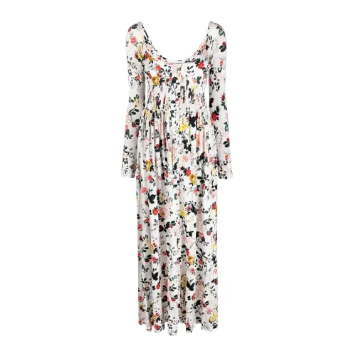 Paco Rabanne , Rose Print Maxi Dress ,White female, Sizes:
