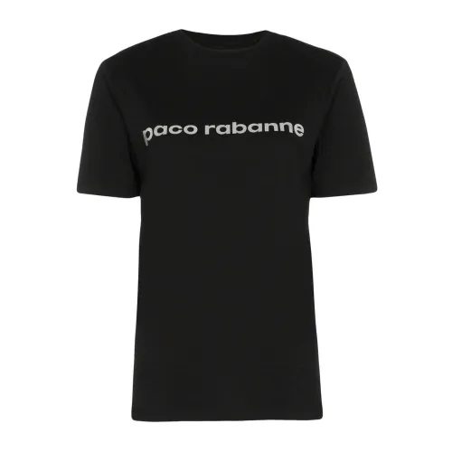 Paco Rabanne , Short Sleeve T-Shirt in Classic Black and Grey ,Black female, Sizes: