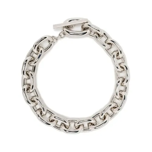 Paco Rabanne , Silver Chain Necklace with T-Lock ,Gray female, Sizes: ONE SIZE