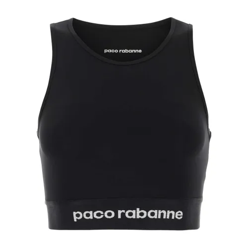 Paco Rabanne , Sleek Black Stretch Nylon Top ,Black female, Sizes: