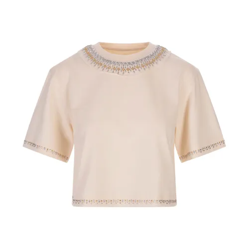 Paco Rabanne , Stunning Rhinestone Crop T-Shirt ,White female, Sizes: