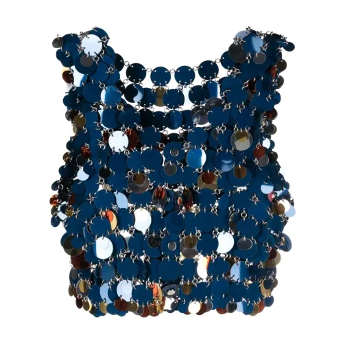 Paco Rabanne , Stylish Cropped Sleeveless Top for Women ,Blue female, Sizes: