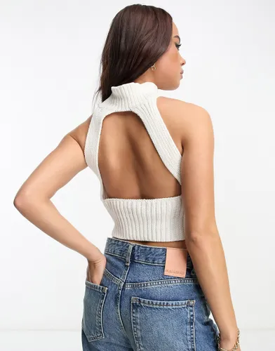 Pacsun high neck knitted crop top in white sand