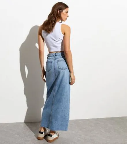 Pale Blue Denim Split Front Maxi Skirt New Look