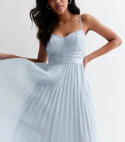 Pale Blue Lace Strappy Pleated Midi Dress New Look
