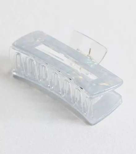 Pale Blue Pearlescent Resin Rectangle Hair Claw Clip New Look