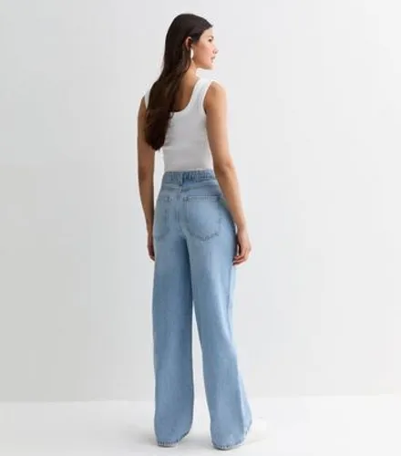 Pale Blue Ripped Wide Leg Jeans New Look