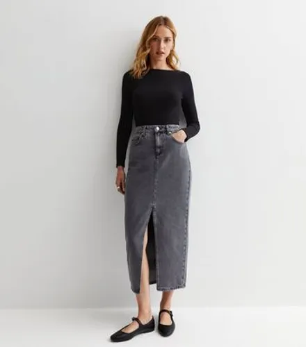 Pale Grey Denim Split Hem Maxi Skirt New Look