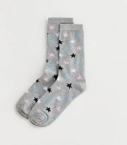 Pale Grey Star Print Socks New Look