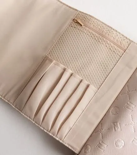 Pale Pink Monogram Brush Holder Cosmetics Bag New Look