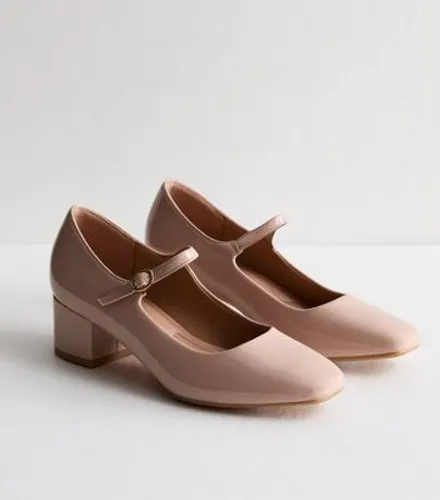 Pale Pink Patent Mary Jane Block Heel Court Shoes New Look