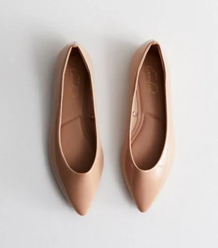 Pale Pink Patent Pointed Toe Ballerina Pumps New Look