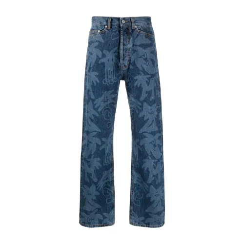 Palm Angels , Allover Laser Denim Jeans ,Blue male, Sizes: