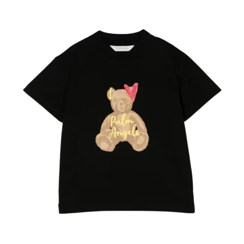 Palm Angels , Bear-Print Cotton T-Shirt for Boys ,Black male, Sizes: