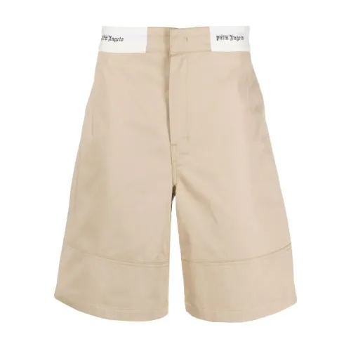 Palm Angels , Beige Cargo Shorts with Wide Leg ,Beige male, Sizes: