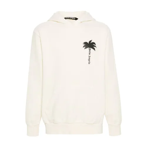 Palm Angels , Beige Hooded Sweatshirt ,White male, Sizes: