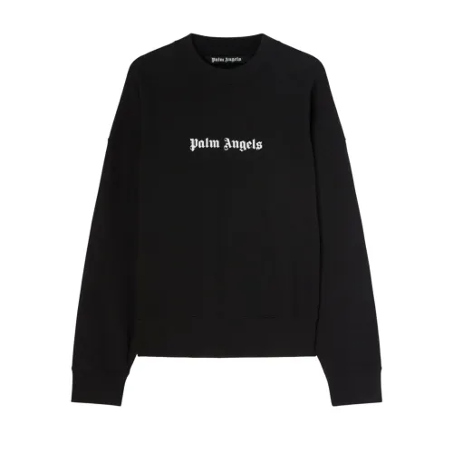 Palm Angels , Black Cotton Jersey Sweater with Logo Print ,Black male, Sizes: