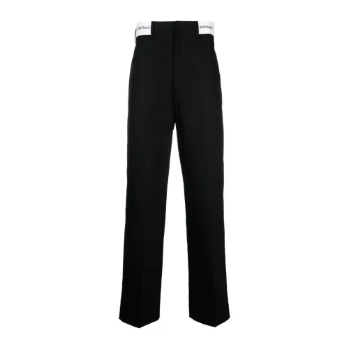 Palm Angels , Black Cotton Trousers with Elasticated Waist ,Black male, Sizes: