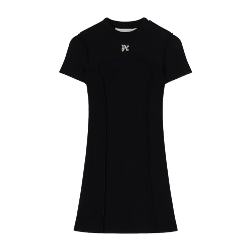 Palm Angels , Black Embroidered Logo Dress ,Black female, Sizes: