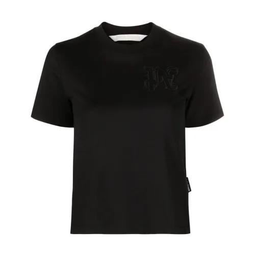 Palm Angels , Black Embroidered Logo T-shirts and Polos ,Black female, Sizes: