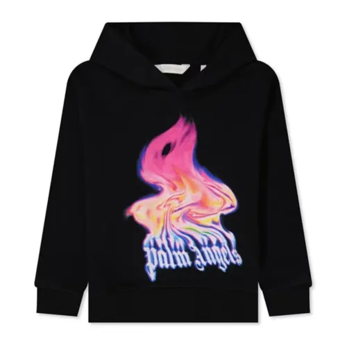Palm Angels , Black Fire Print Hooded Sweater ,Black male, Sizes: