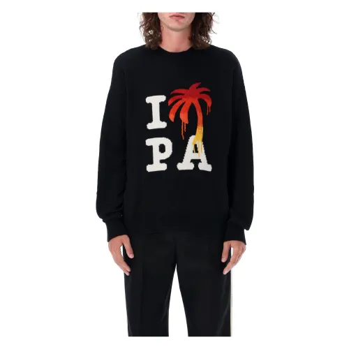 Palm Angels , Black Knitwear Aw23 - I Love PA Sweater ,Black male, Sizes: