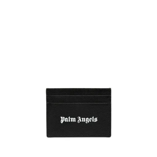 Palm Angels , Black Leather Card Holder with Logo ,Black female, Sizes: ONE SIZE