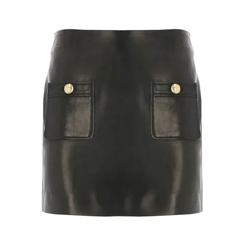 Palm Angels , Black Leather Mini Skirt with Logoed Buttons ,Black female, Sizes: