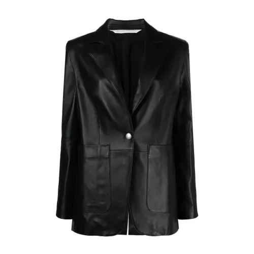 Palm Angels , Black Leather Track Blazer ,Black female, Sizes: