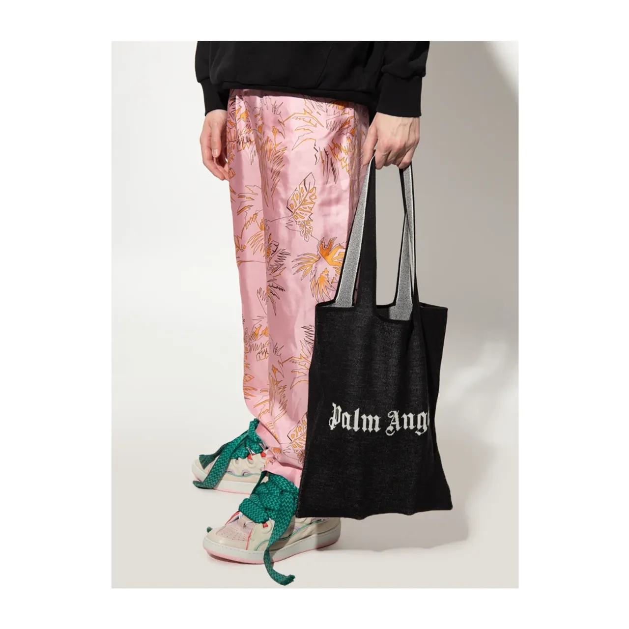 Palm Angels , Black Logo Knitted Shopper Bag ,Black male, Sizes: ONE SIZE