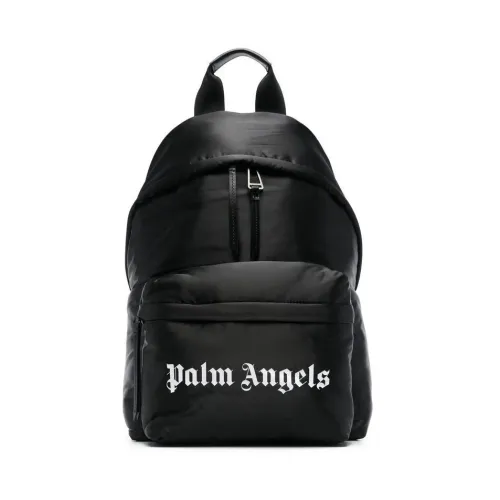 Palm Angels , Black Logo Print Leather Backpack ,Black male, Sizes: ONE SIZE