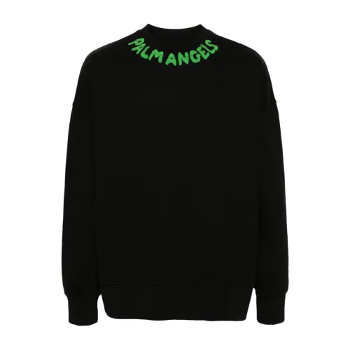Palm Angels , Black Logo Print Sweaters ,Black male, Sizes: