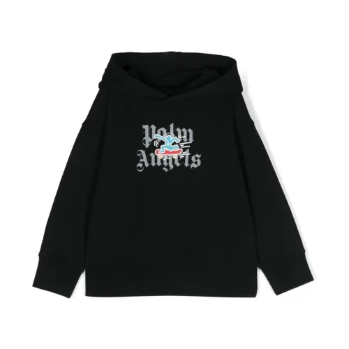 Palm Angels , Black Logo Sweatshirt with Hood ,Black male, Sizes: