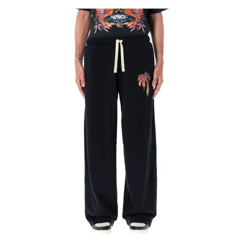Palm Angels , Black Loose Sweatpants with Spray Palm Tree Graphic ,Black male, Sizes: