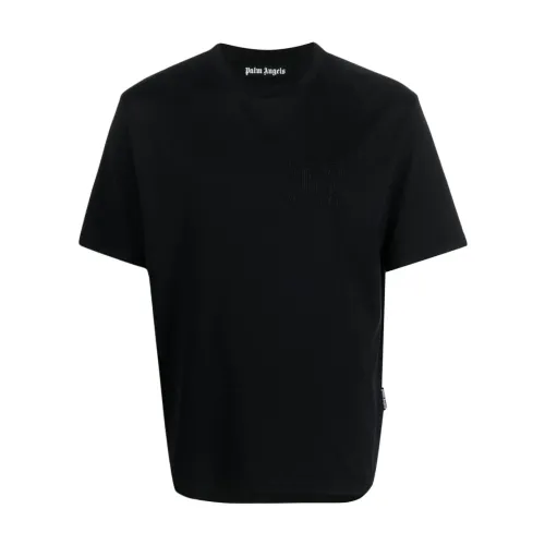 Palm Angels , Black Monogram T-shirt with Embroidered Logo ,Black male, Sizes: