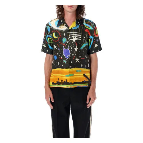 Palm Angels , Black Multi Silk Starry Night Bowling Shirt ,Multicolor male, Sizes: