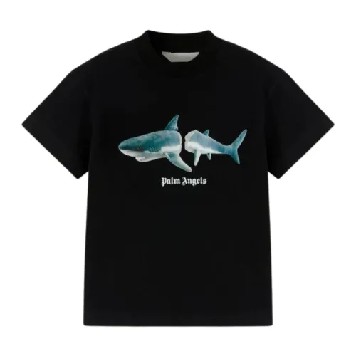 Palm Angels , Black Shark Print Kids T-shirt ,Black male, Sizes: