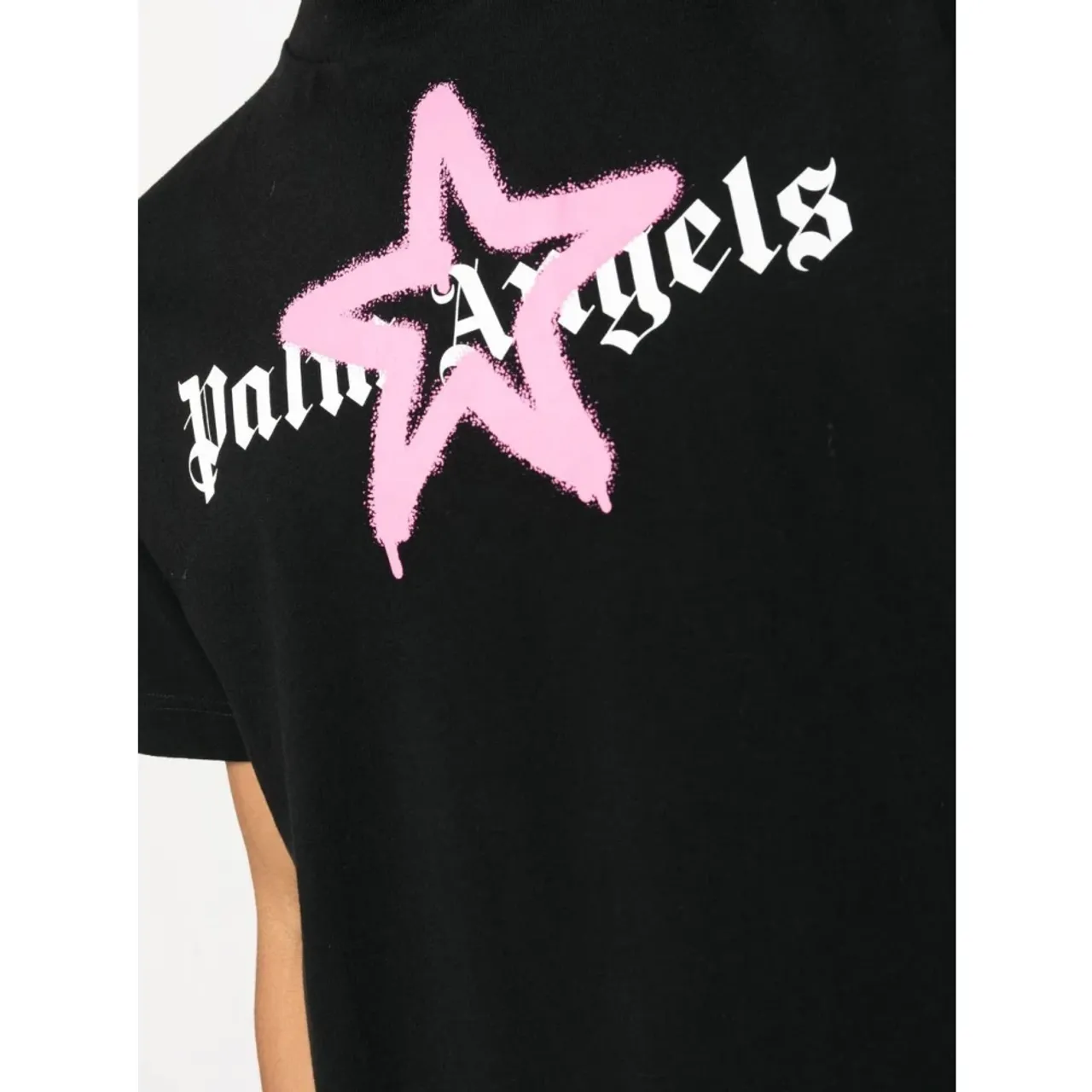 Palm Angels , Black Star Sprayed Logo T-shirt for Men ,Black male, Sizes: