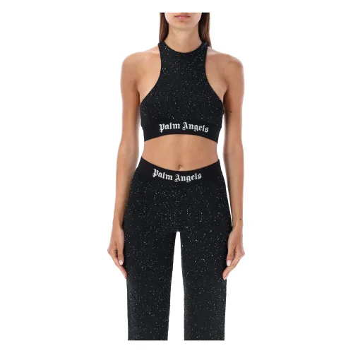 Palm Angels , Black/White Soiree Knit Logo Top ,Black female, Sizes: