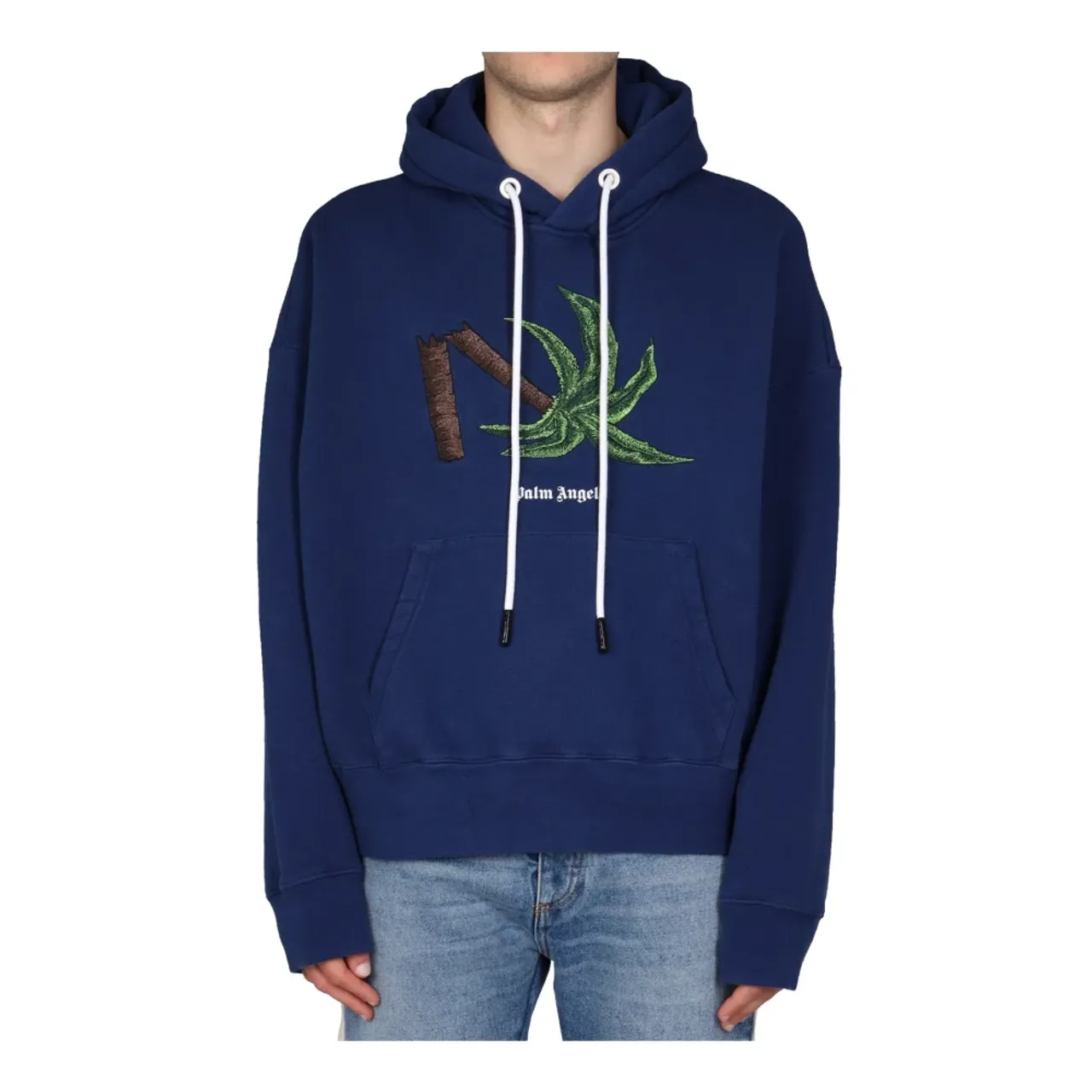 Palm Angels , Blue Cotton Sweatshirt with Hood ,Blue male, Sizes: