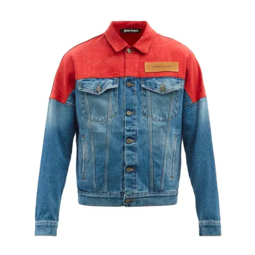 Palm Angels , Blue Denim Jacket with Mesh and Leather Details ,Blue male, Sizes: