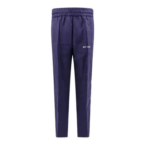 Palm Angels , Blue Linen Trousers with Elastic Waistband ,Blue male, Sizes: