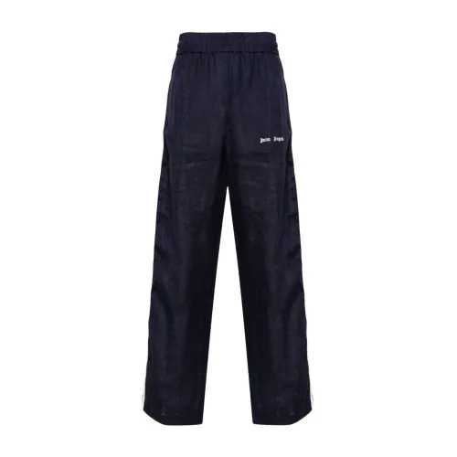 Palm Angels , Blue Linen Trousers with Side Stripe Detailing ,Blue male, Sizes: