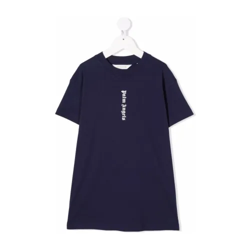 Palm Angels , Blue Logo Print T-Shirt Dress ,Blue female, Sizes: