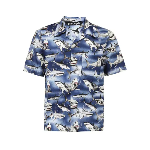 Palm Angels , Blue Shirt - Regular Fit - Suitable for Warm Weather - 100% Cotton ,Blue male, Sizes: