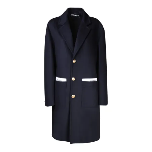 Palm Angels , Blue Wool-Blend Single Breasted Coat ,Blue male, Sizes: