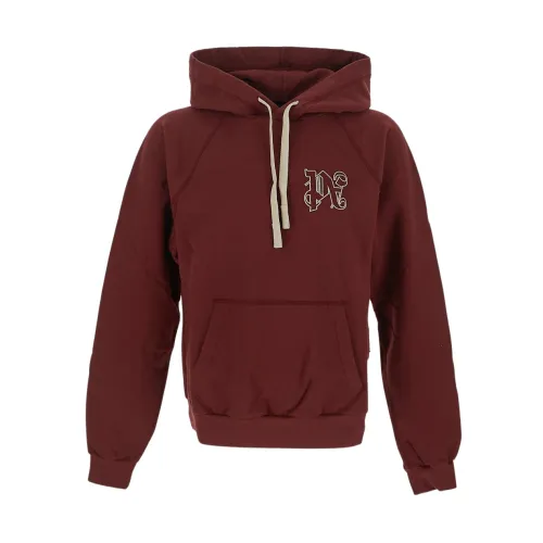 Palm Angels , Burgundy Monogram Hoodie for Men ,Red male, Sizes: