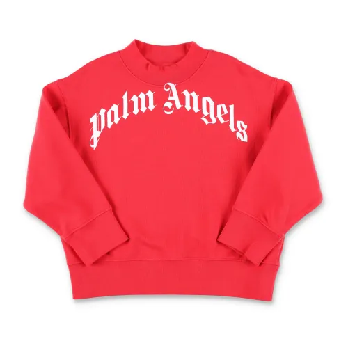 Palm Angels , Classic Curved Logo Sweatshirt ,Red male, Sizes: