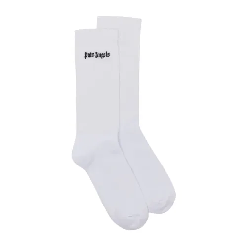 Palm Angels , Classic Logo Embroidered Cotton Socks ,White male, Sizes: